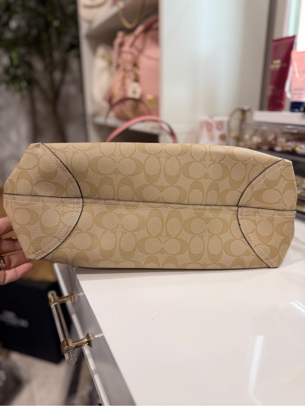 Coach Beige Canvas Tote with Pink Leather Trim - Picture 3 of 8